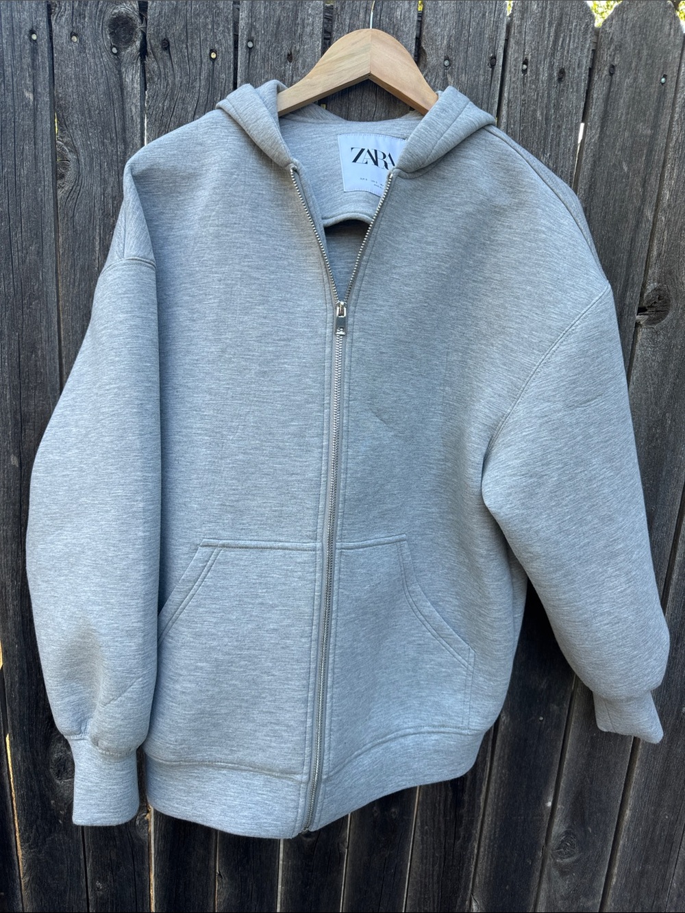 Zara Light Grey Full-Zip Hoodie